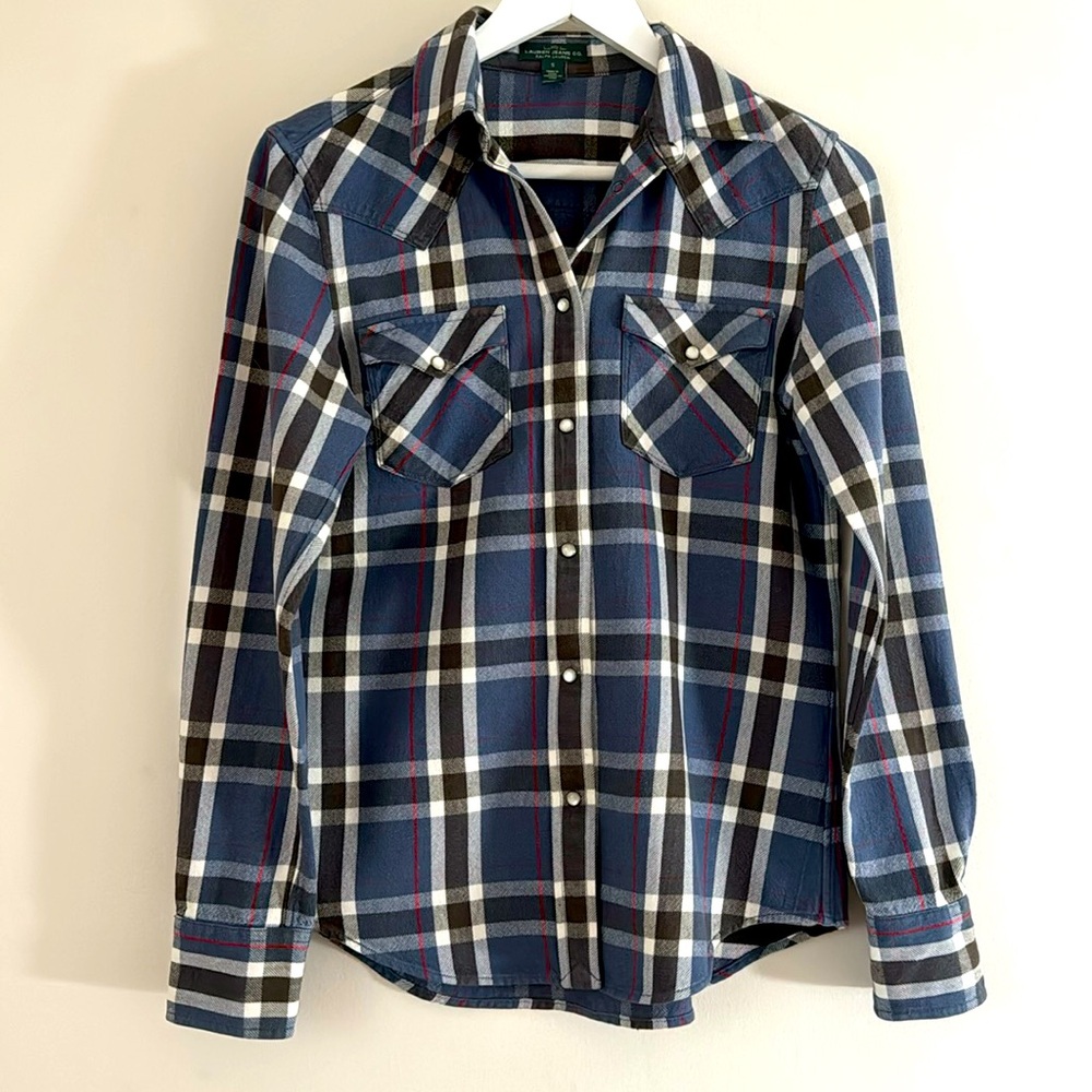 Lauren Ralph Lauren Blue Plaid Button-Front Western Shirt